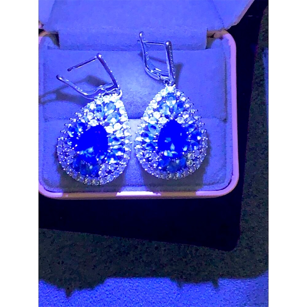 New Tanzanite Blue Rare Teardrop Dangle Earrings with Sapphire chips - Picture 9 of 10